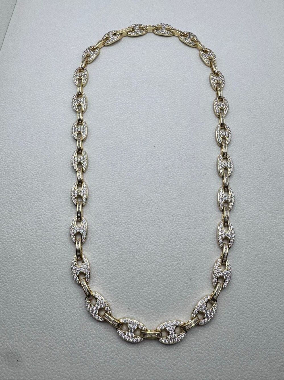 JAXXON Iced Out Mariner Link Chain Baguette & Round CZ Necklace⁠ Gold 19"